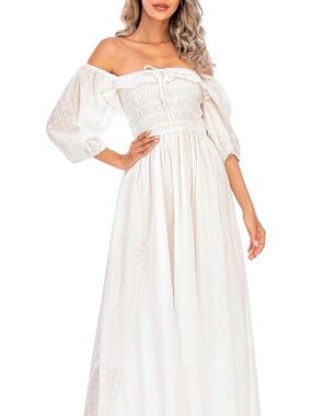 White Puff Sleeve Eyelet Maxi Dress